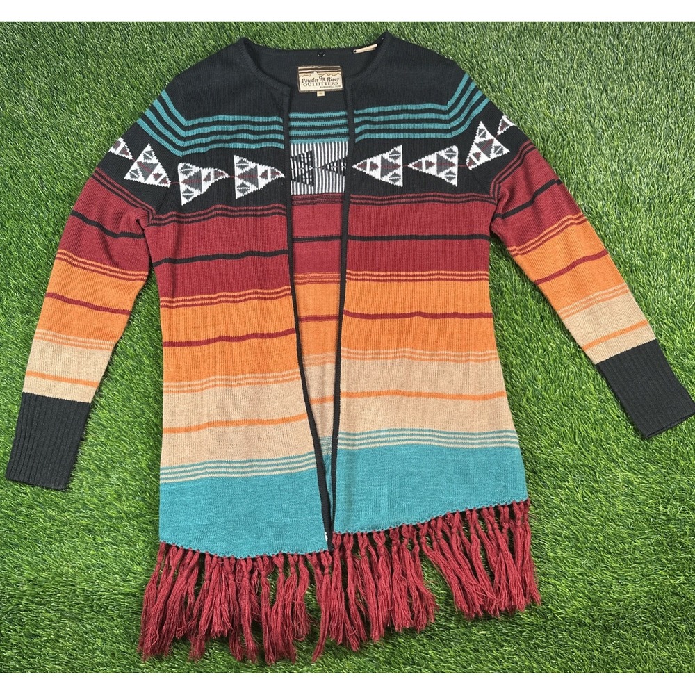 Powder River Outfitters Women's Panhandle Slim Aztec‎ Fringe Cardigan Sweater XL
